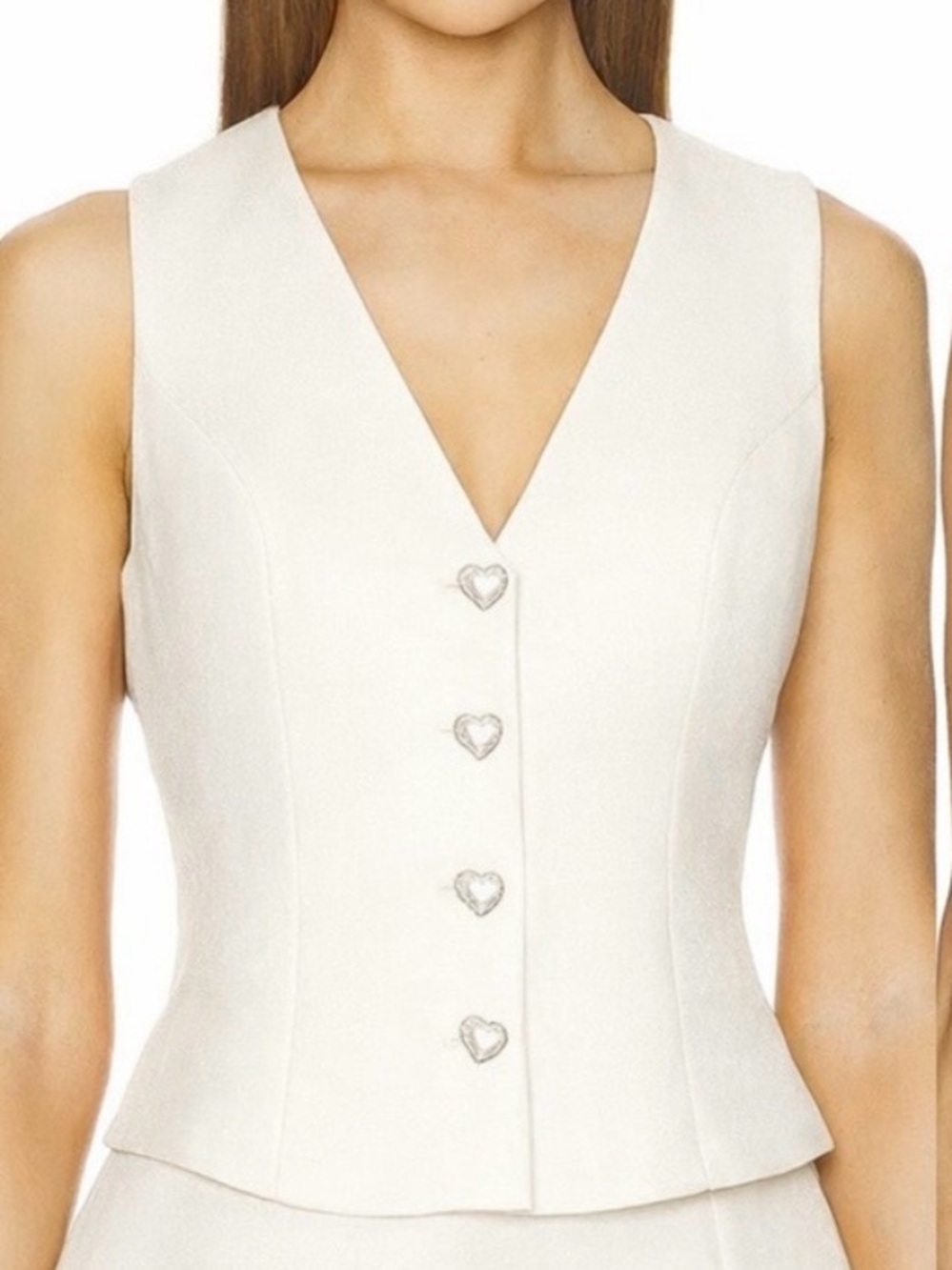 Elliatt Ivory Sleeveless V-Neck Button Front Top with Heart Buttons